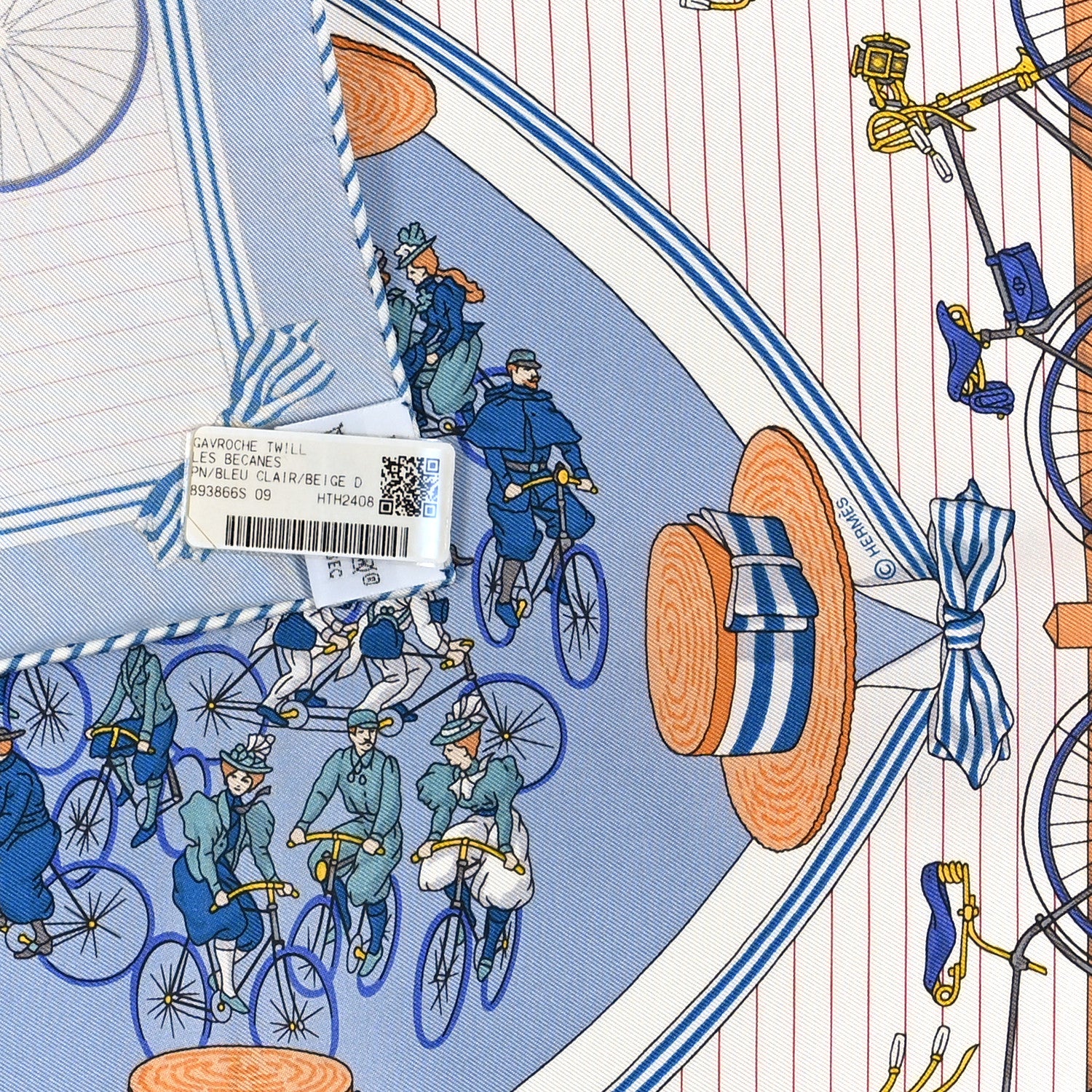 Hermes Silk Vintage Les Becanes Scarf 70 Bleu Clair Beige Dore 3 of 3
