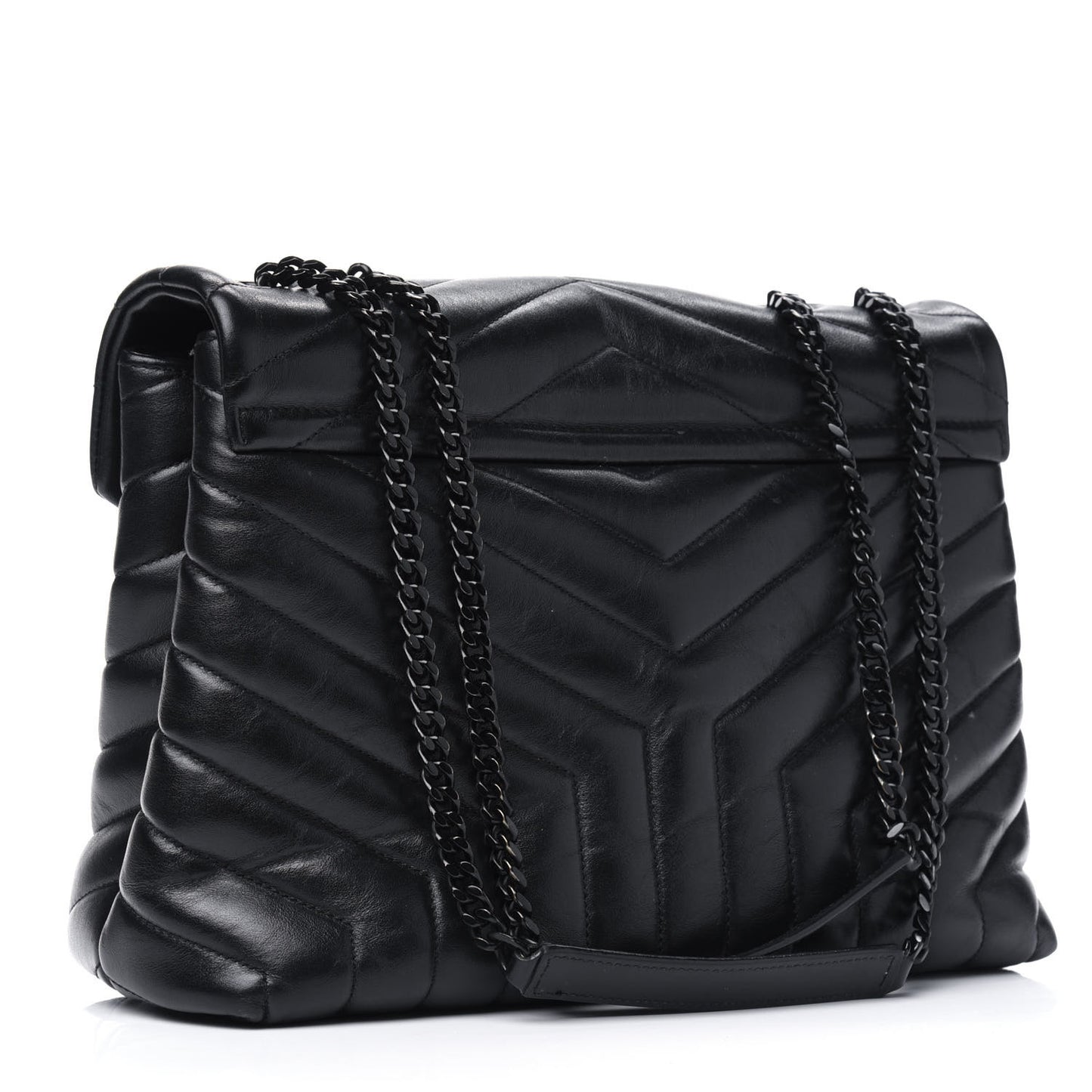 Calfskin Y Quilted Monogram Medium Loulou Chain Satchel Black