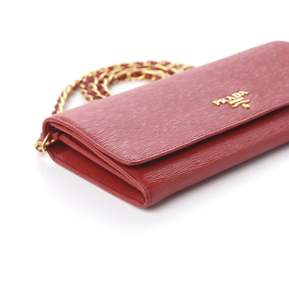 Prada Saffiano Metal Oro Chain Wallet Fuoco 7 of 8