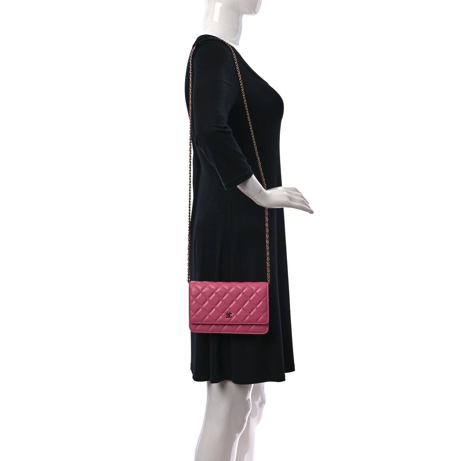 Chanel Lambskin Quilted Wallet On Chain WOC Pink Yellow 2 of 16