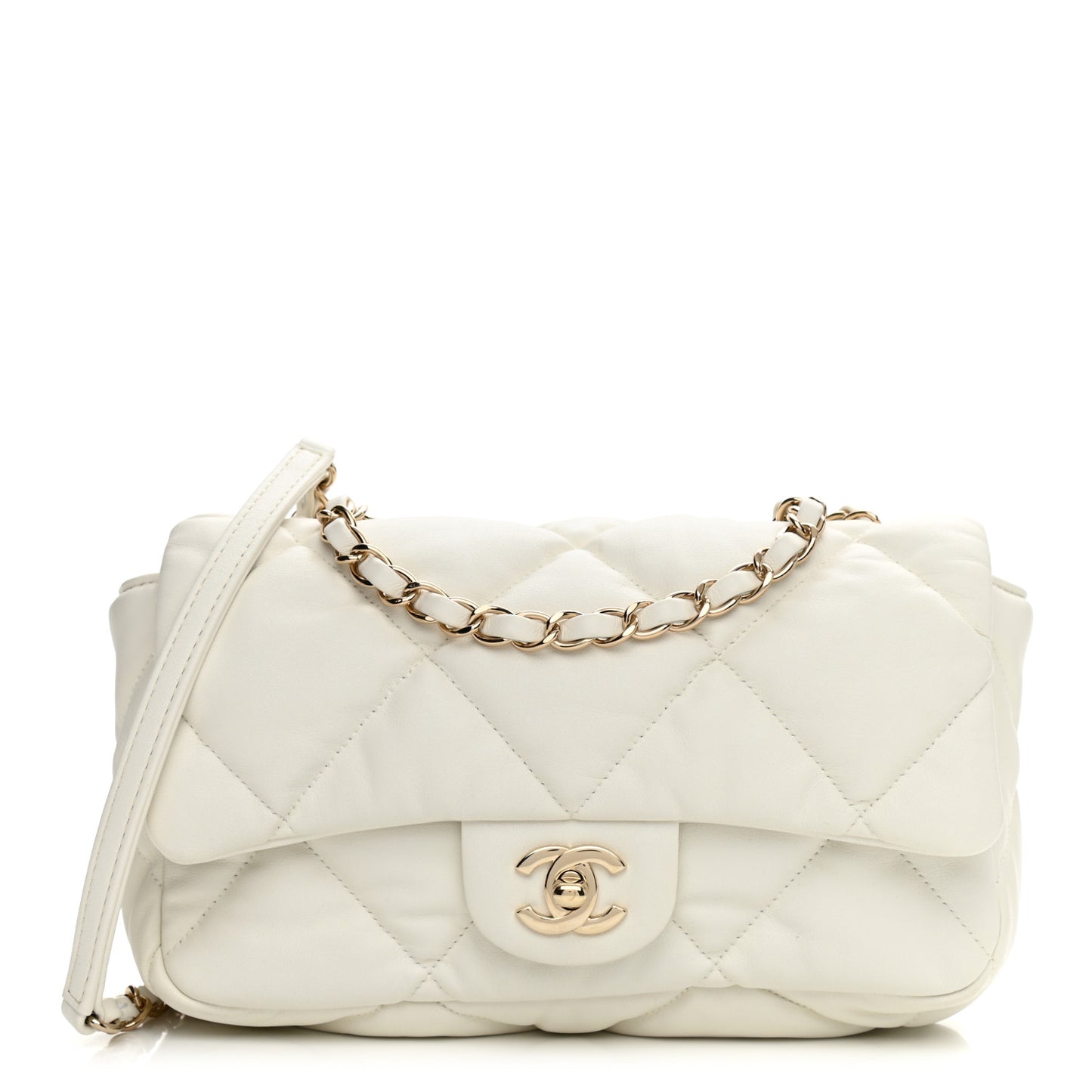 Calfskin Quilted Medium Bubbly Flap White