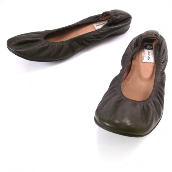 Leather Elastic Ballet Flats Brown 40