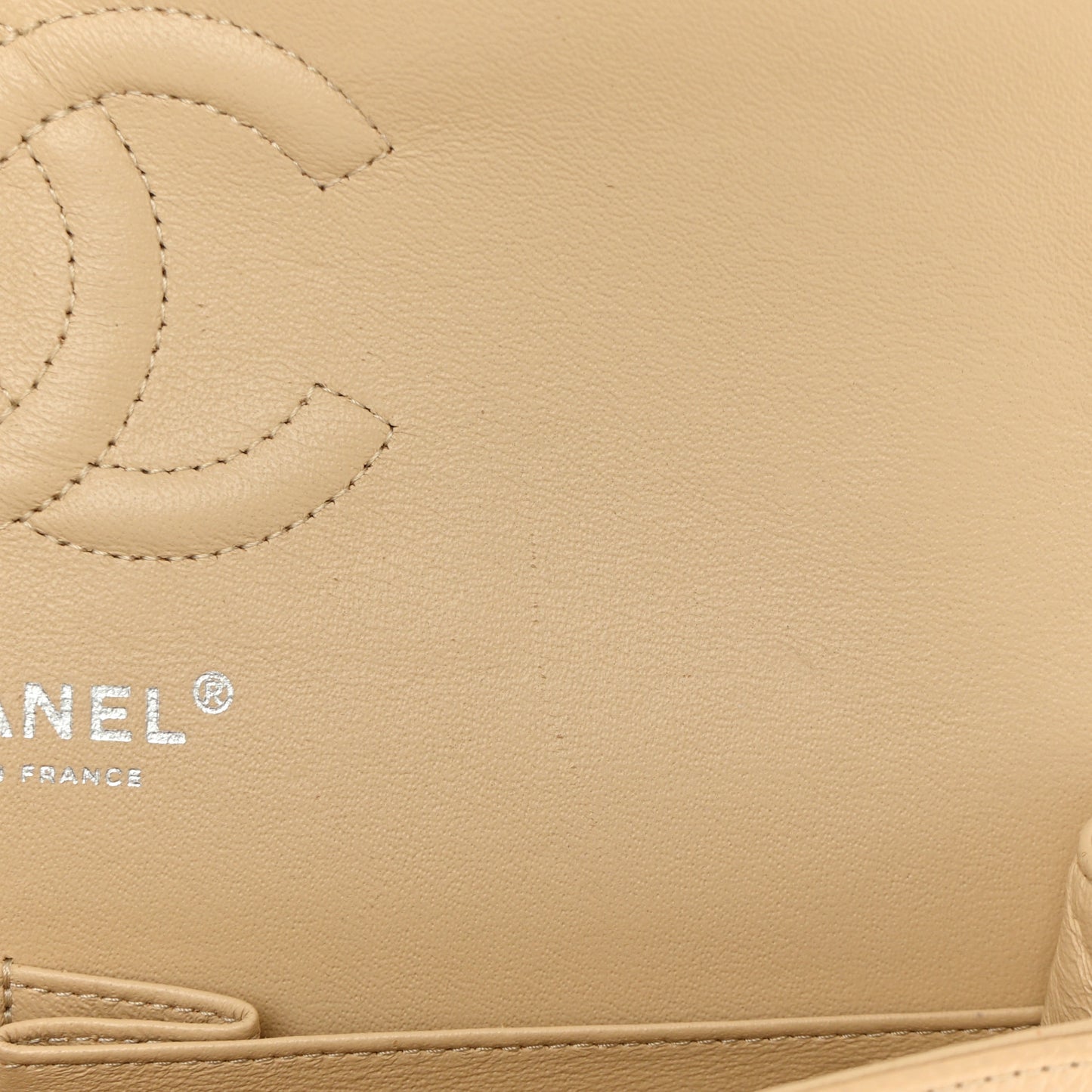 Caviar Quilted Medium Double Flap Beige