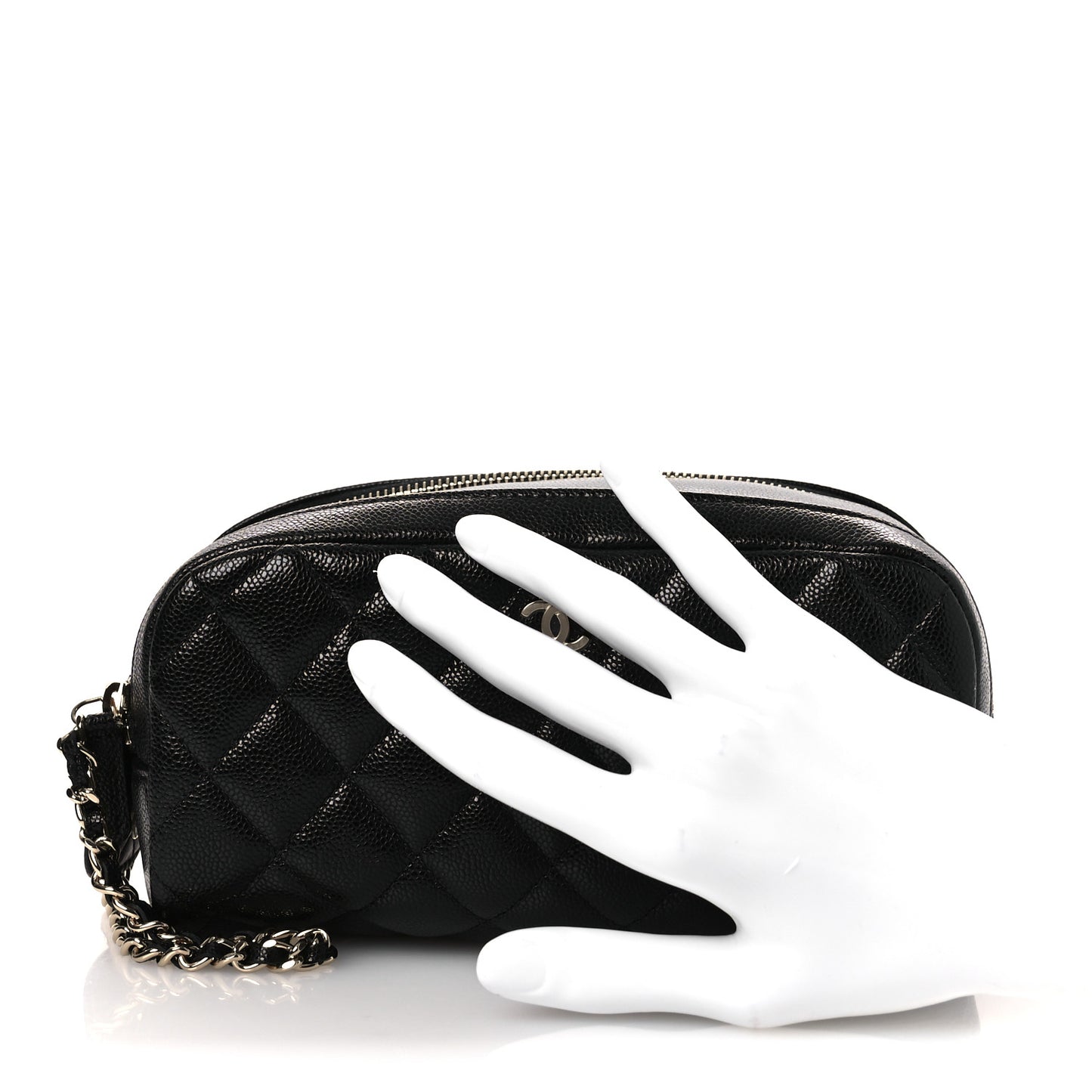 Caviar Quilted Double Zip Pouch Cosmetic Case Black Black