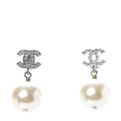 Chanel Crystal Pearl CC Drop Earrings Silver 1 of 4