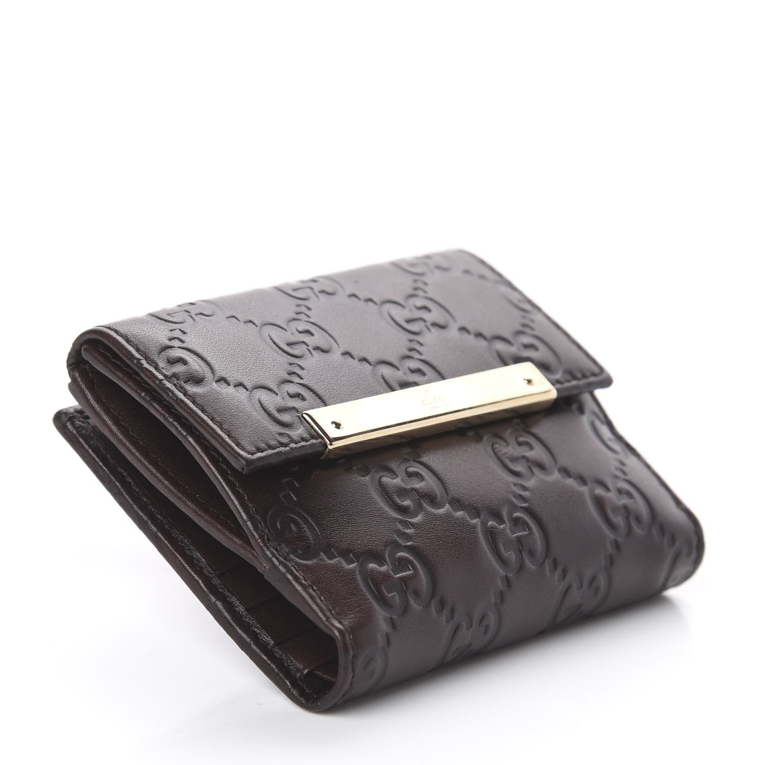 Gucci Guccissima Metal Bar French Flap Wallet Dark Chocolate 3 of 5