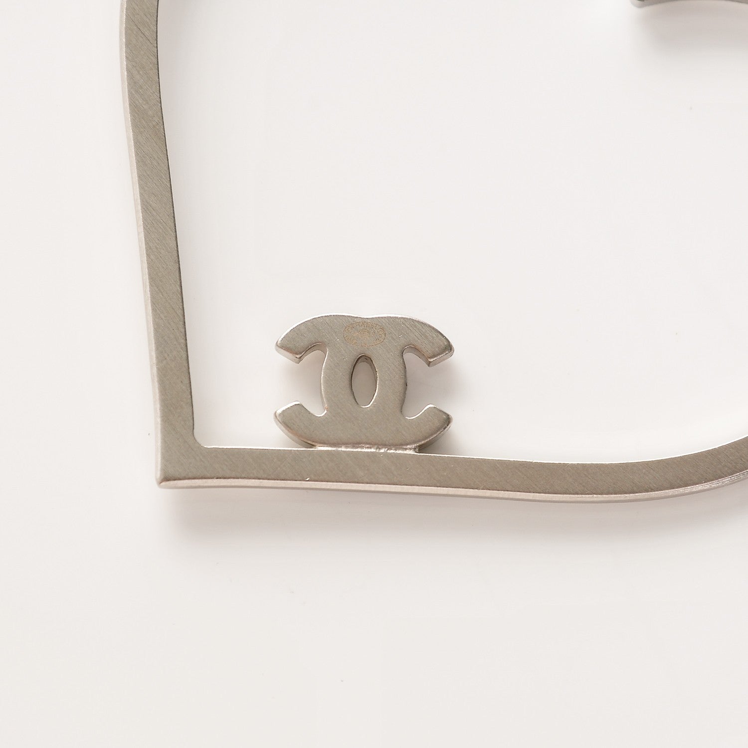 Chanel Swarovski Crystal CC Heart Hoop Earrings Silver 3 of 4