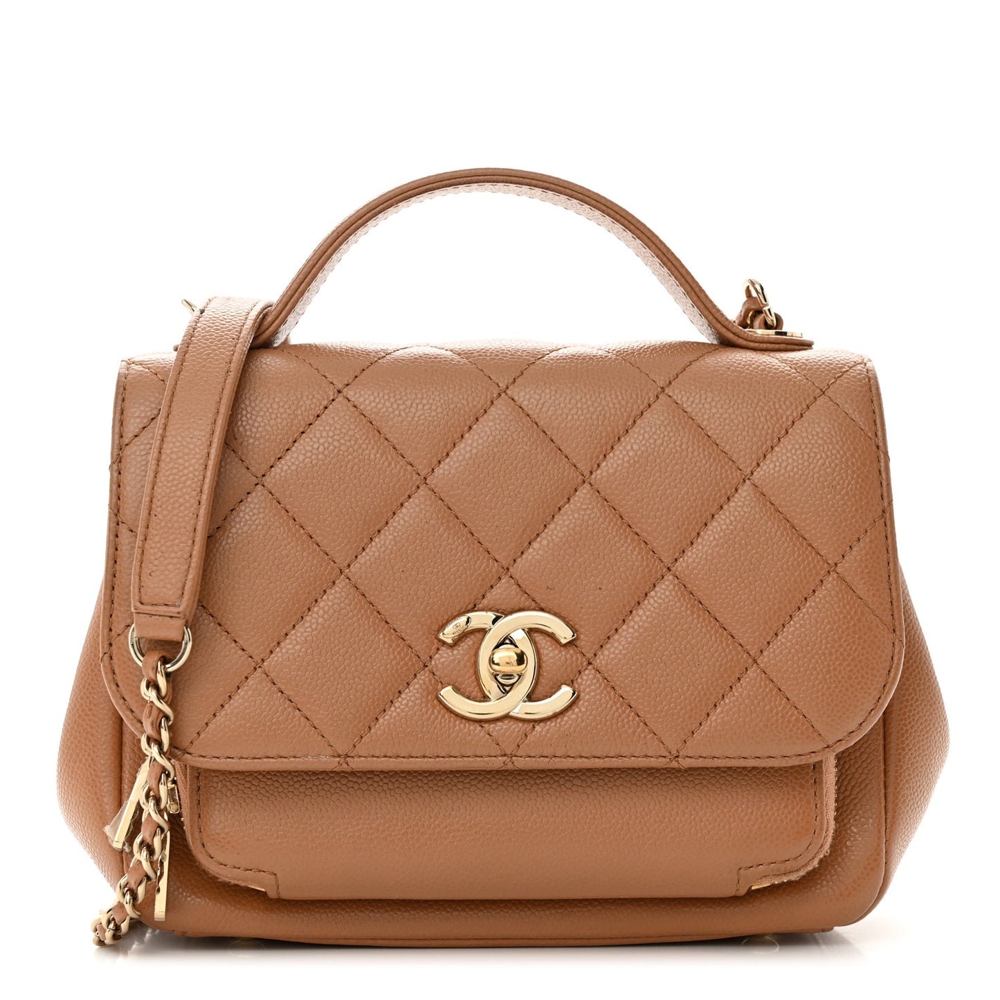 Caviar Quilted Small Business Affinity Flap Camel