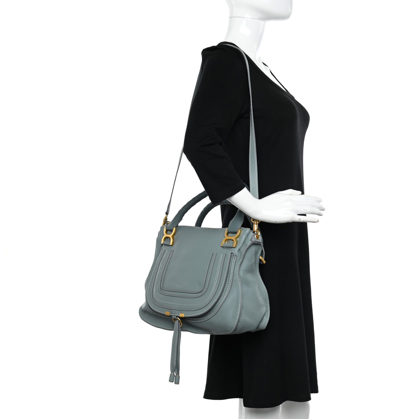 Calfskin Small Marcie Satchel Faded Blue
