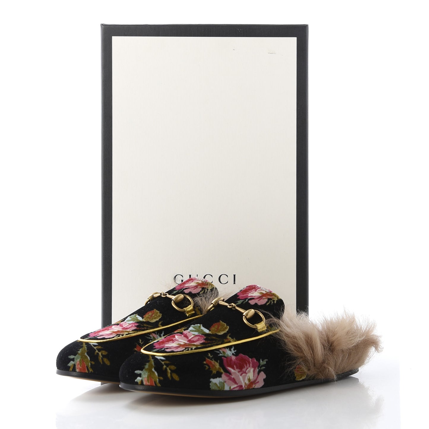 Velvet Fur Floral Womens Princetown Slippers 36 Black