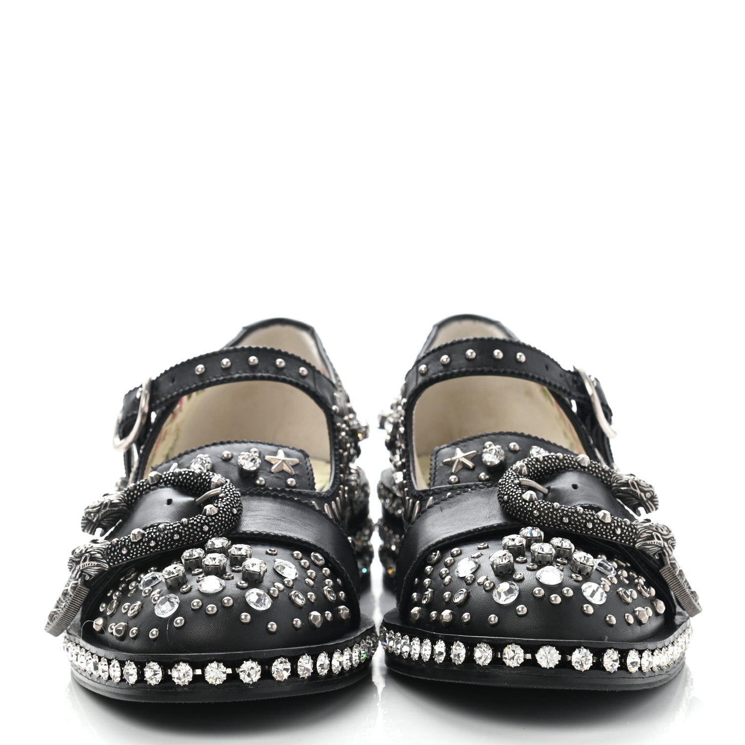 Gucci Calfskin Crystal Studded Womens Queercore Brogue Monk Strap Loafers 35.5 Black 2 of 10