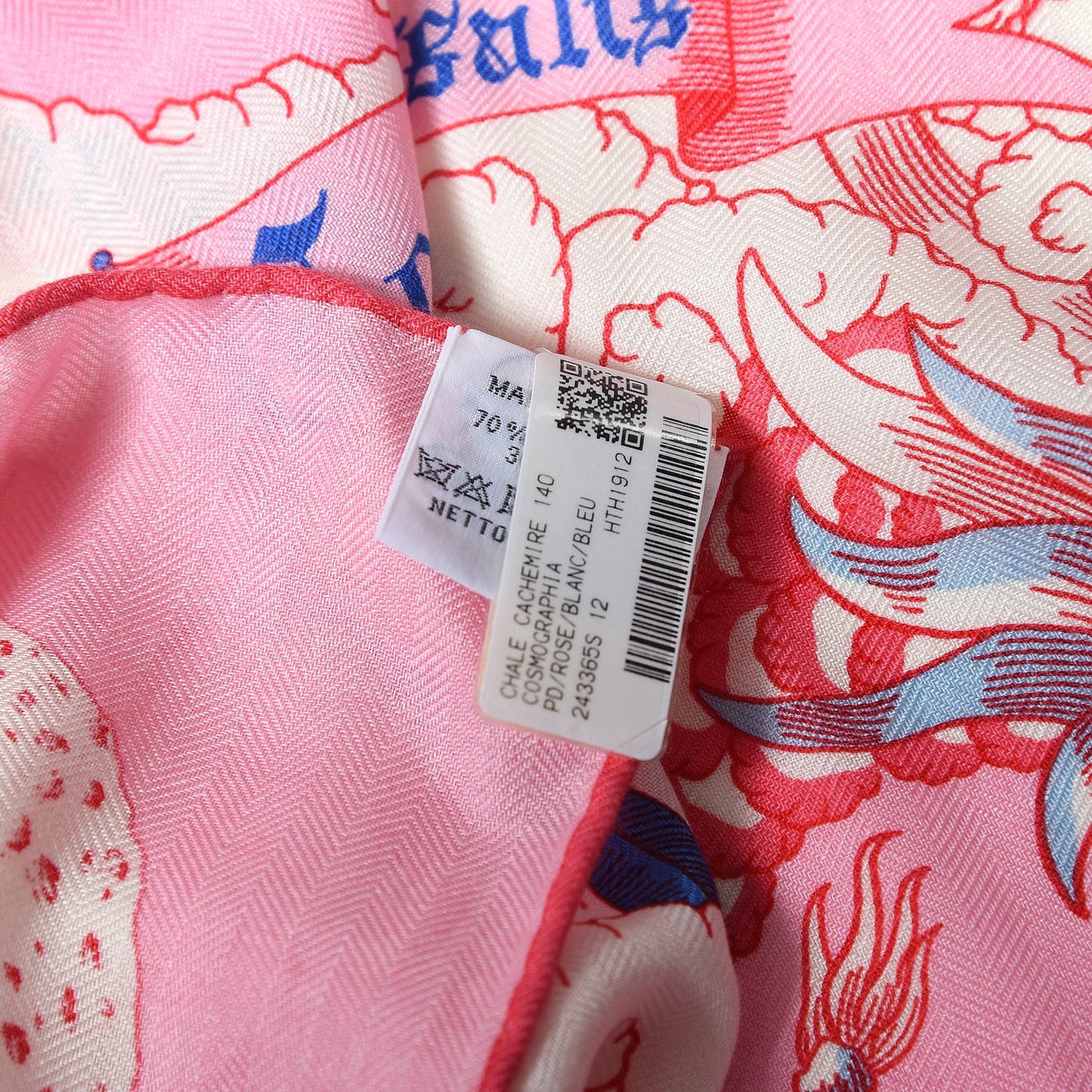 Cashmere Silk Cosmographia Universalis Shawl 140 Rose White Bleu