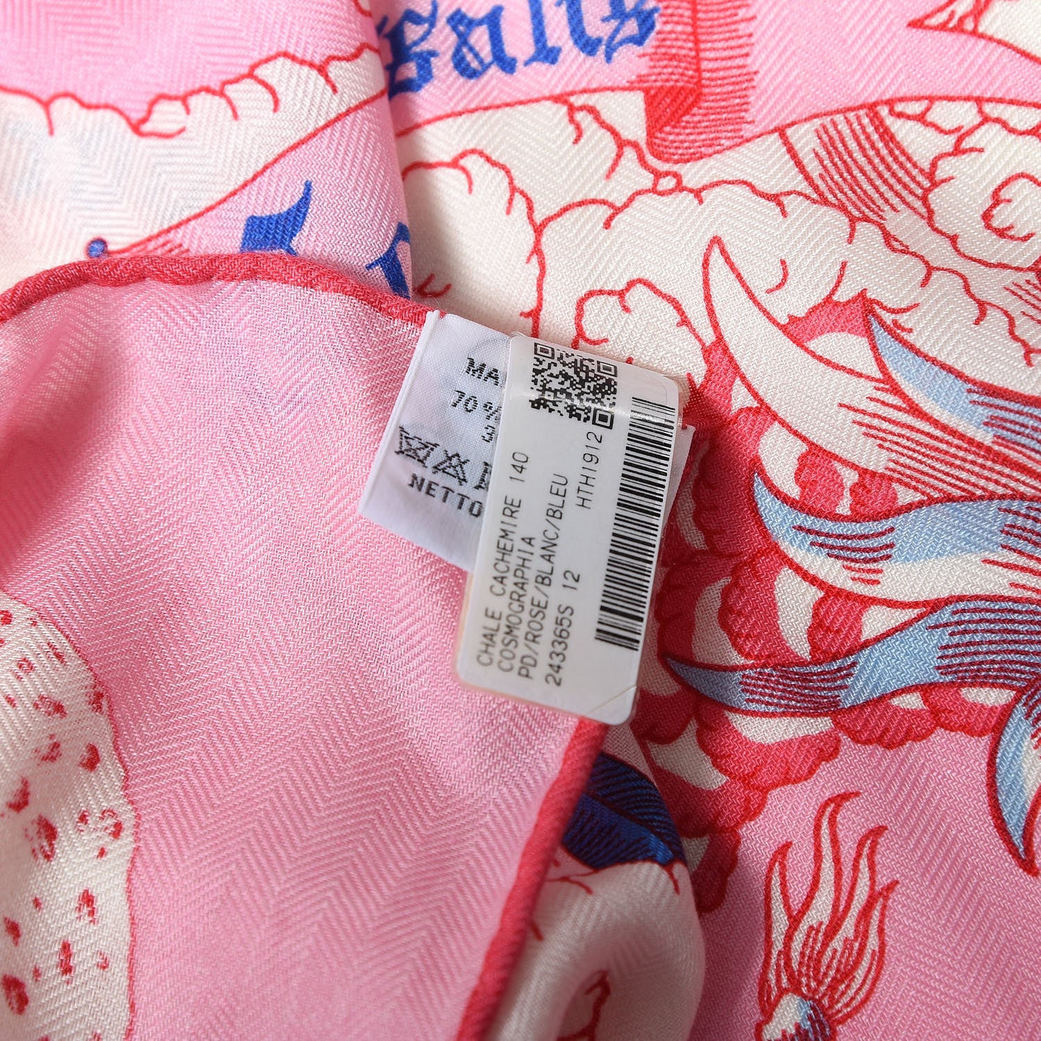 Hermes Cashmere Silk Cosmographia Universalis Shawl 140 Rose White Bleu 8 of 8