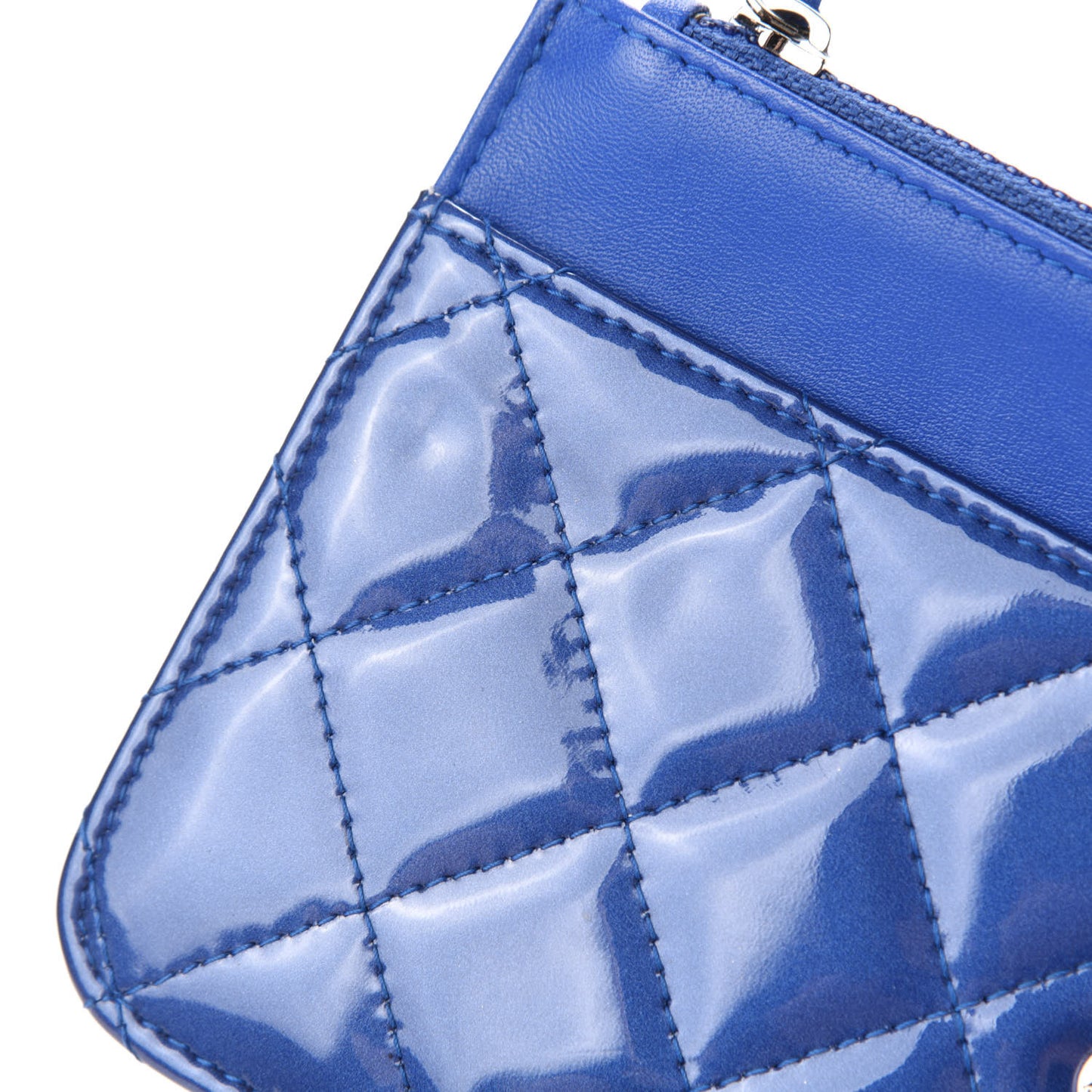 Patent Quilted Wallet On Chain WOC Dark Blue
