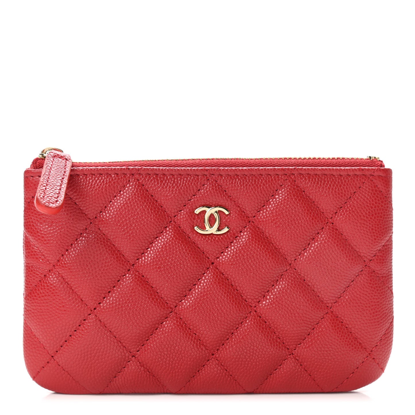 Caviar Quilted Small Cosmetic Case Red