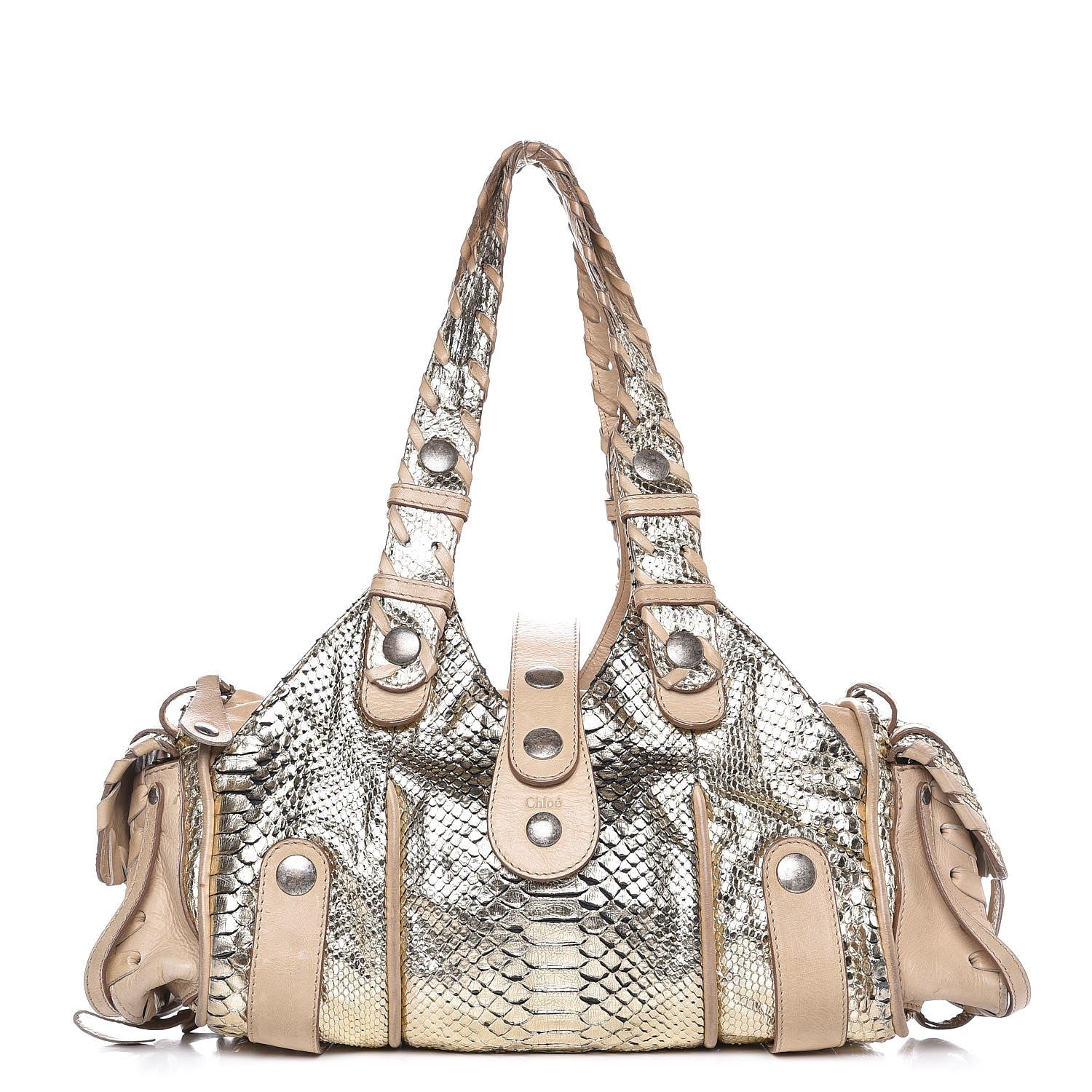 Chloe Metallic Python Calfskin Silverado Shoulder Bag Silver Beige 1 of 14