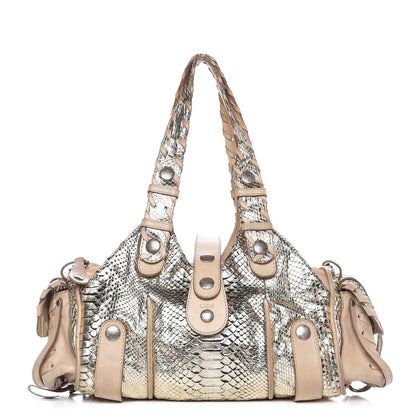 Chloe Metallic Python Calfskin Silverado Shoulder Bag Silver Beige 1 of 14
