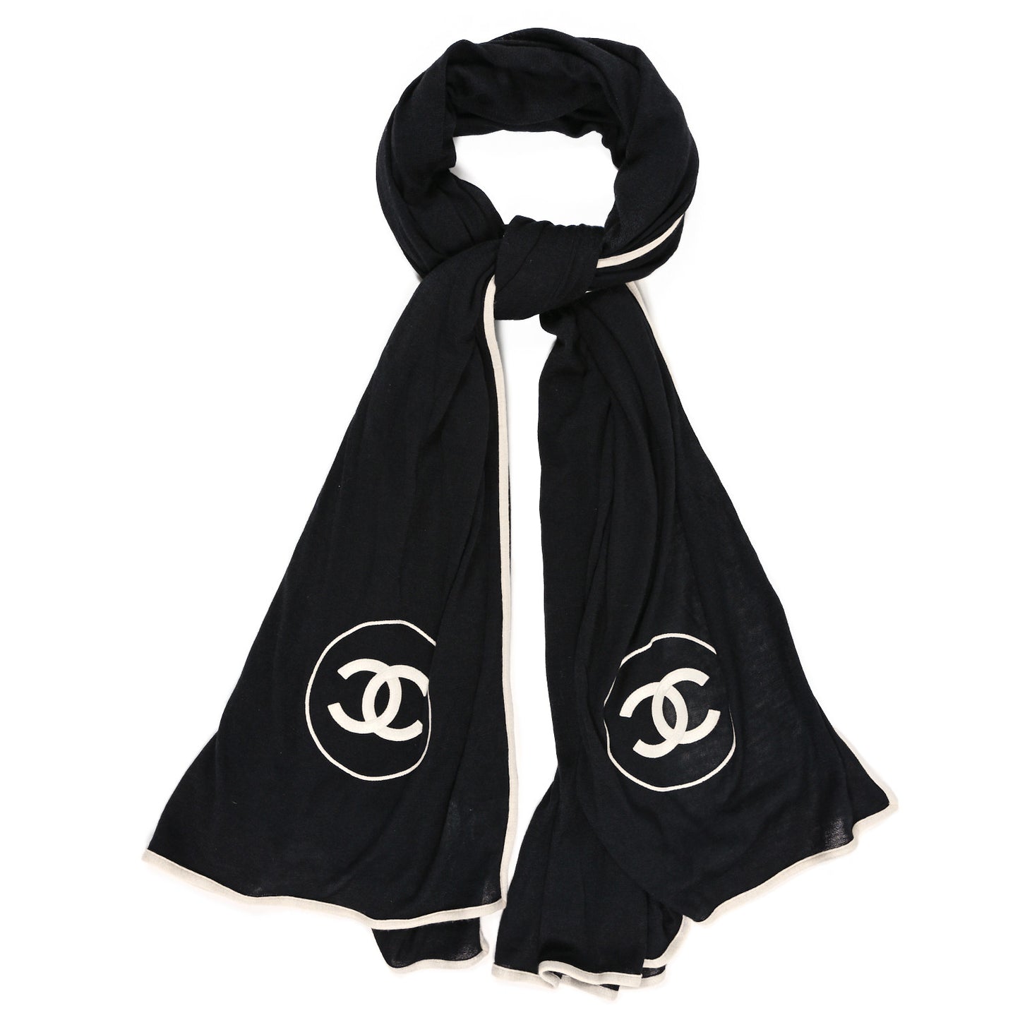 Cashmere Silk CC Scarf Black White