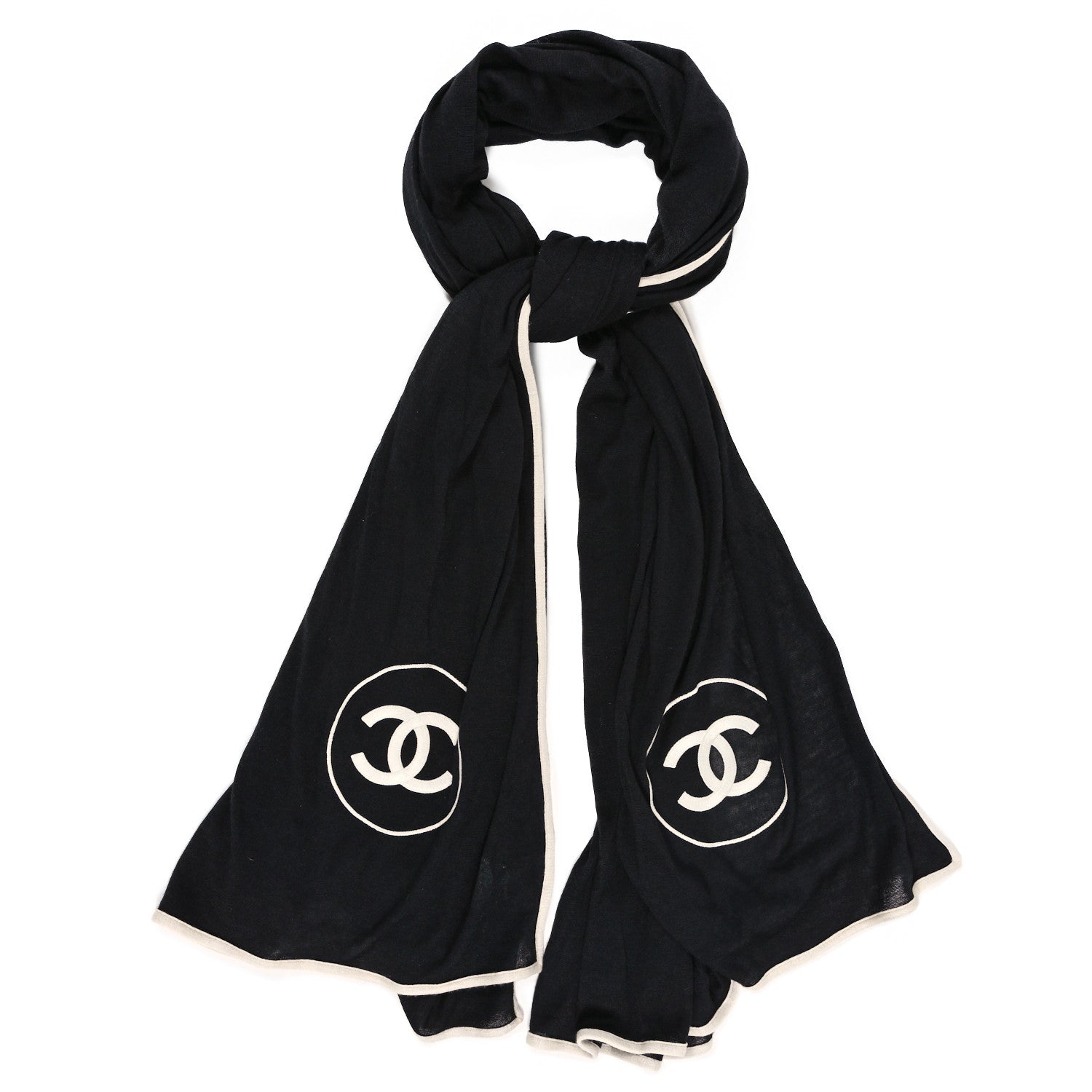 Chanel Cashmere Silk CC Scarf Black White 1 of 4