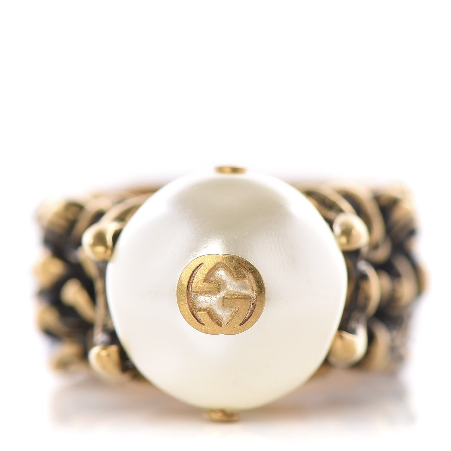 Gucci Metal Pearl Ring 19 Aged Gold 1 of 4