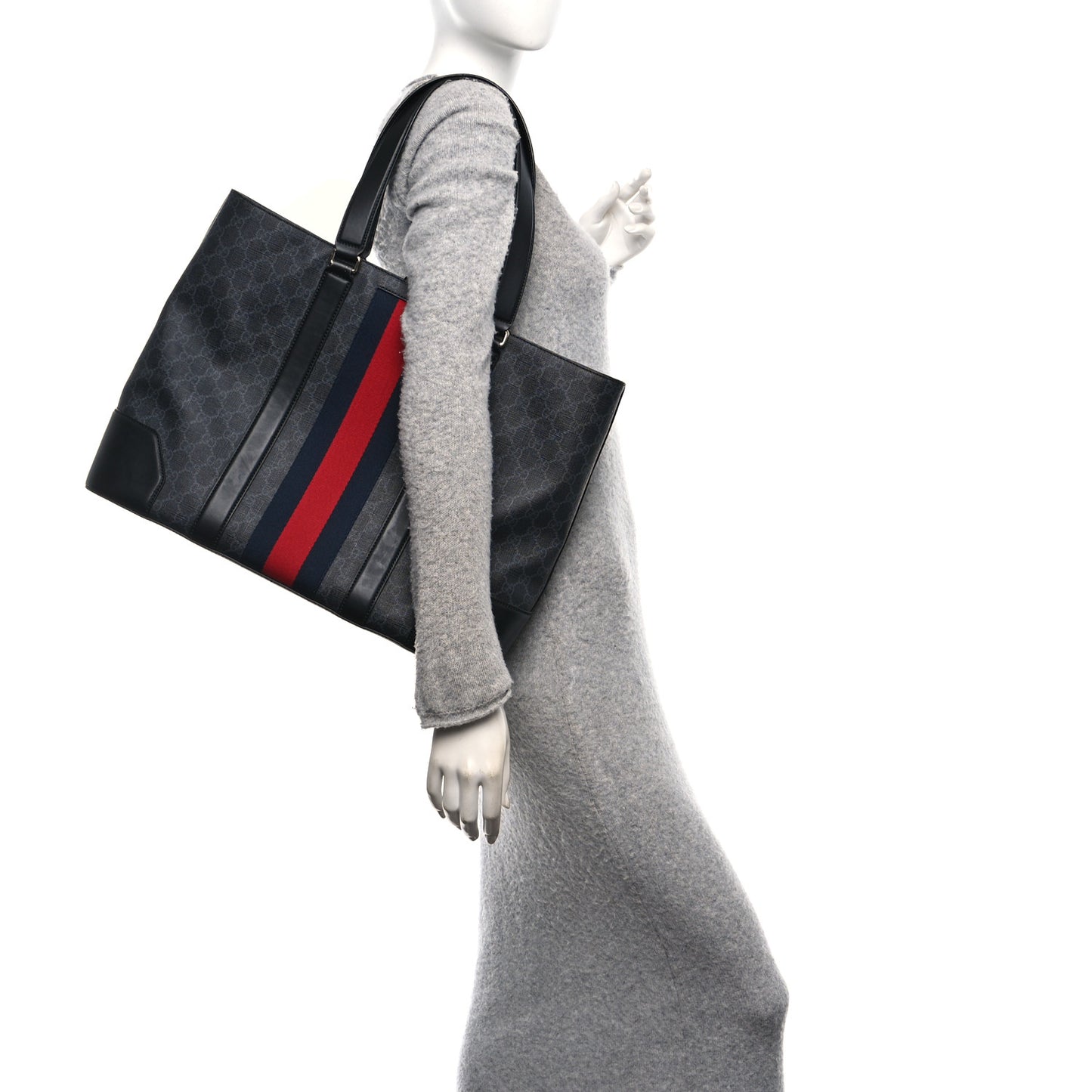 GG Supreme Monogram Web Tote Black Grey