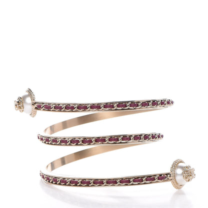 Chanel Lambskin Pearl Twist CC Bangle L Red Gold 1 of 5