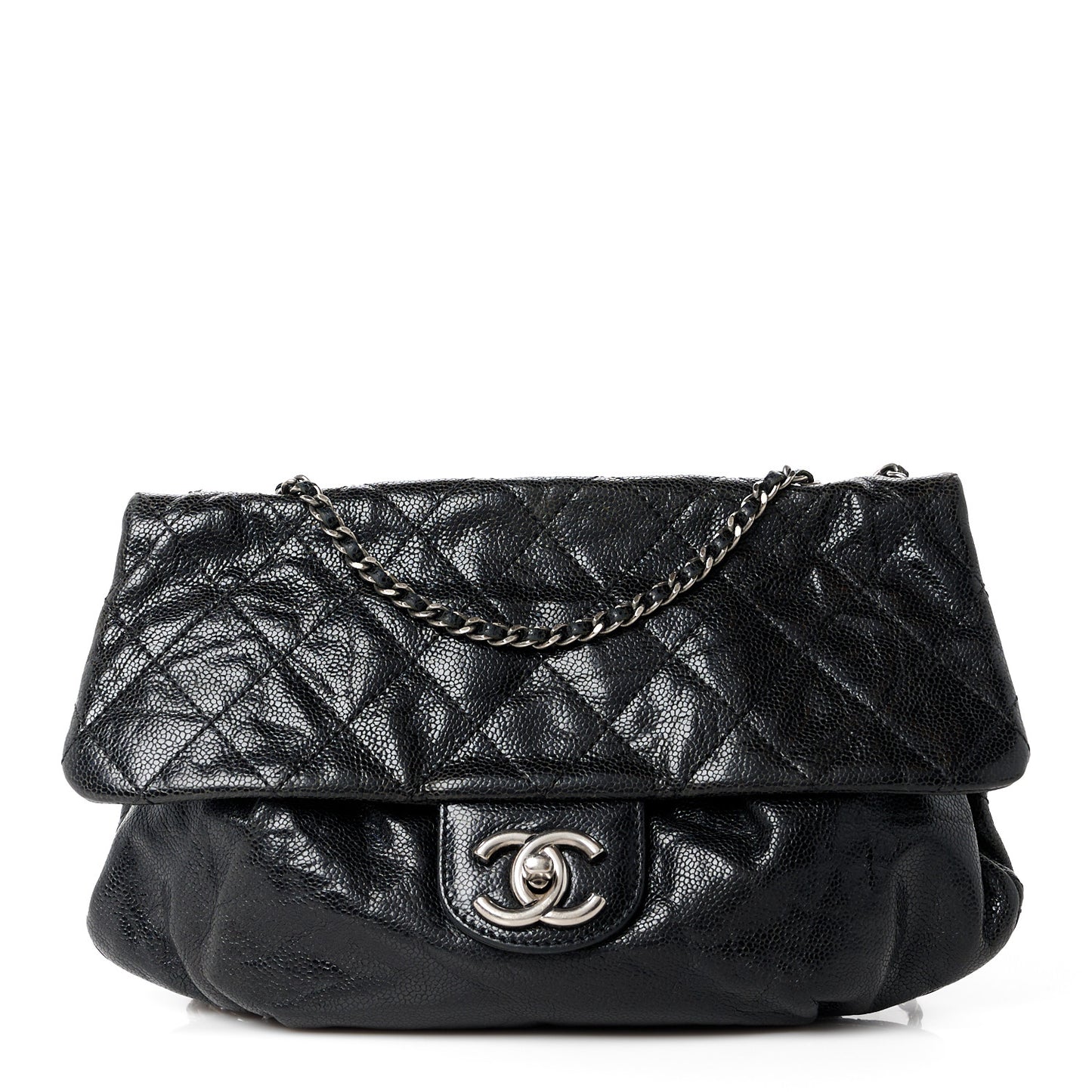 Caviar Quilted Medium Elastic Flap Black