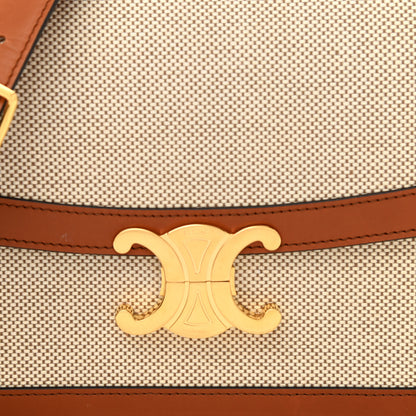 Celine Textile Natural Calfskin Medium Triomphe Bag White Tan 8 of 10