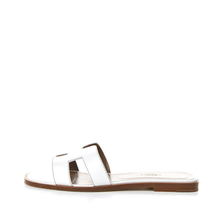 Hermes Box Calfskin Oran Sandals 38.5 White 1 of 9