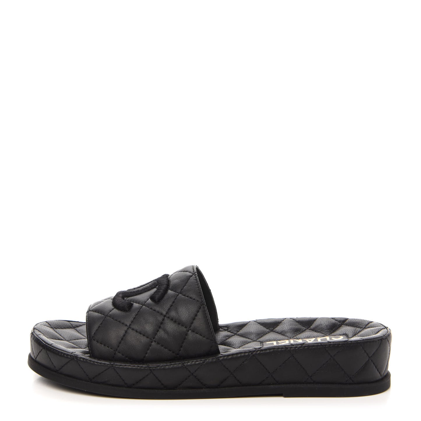Lambskin Quilted CC Mules Sandals 39 Black