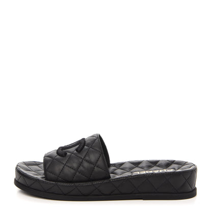 Chanel Lambskin Quilted CC Mules Sandals 39 Black 1 of 9