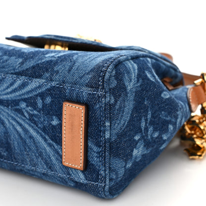 Versace Denim Barocco Small La Medusa Chain Top Handle Handbag Blue Camel 8 of 12