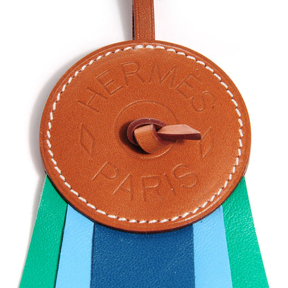 Hermes Hunter Cowhide Milo Lambskin Paddock Flot Bag Charm Celeste Cobalt Menthe 3 of 5