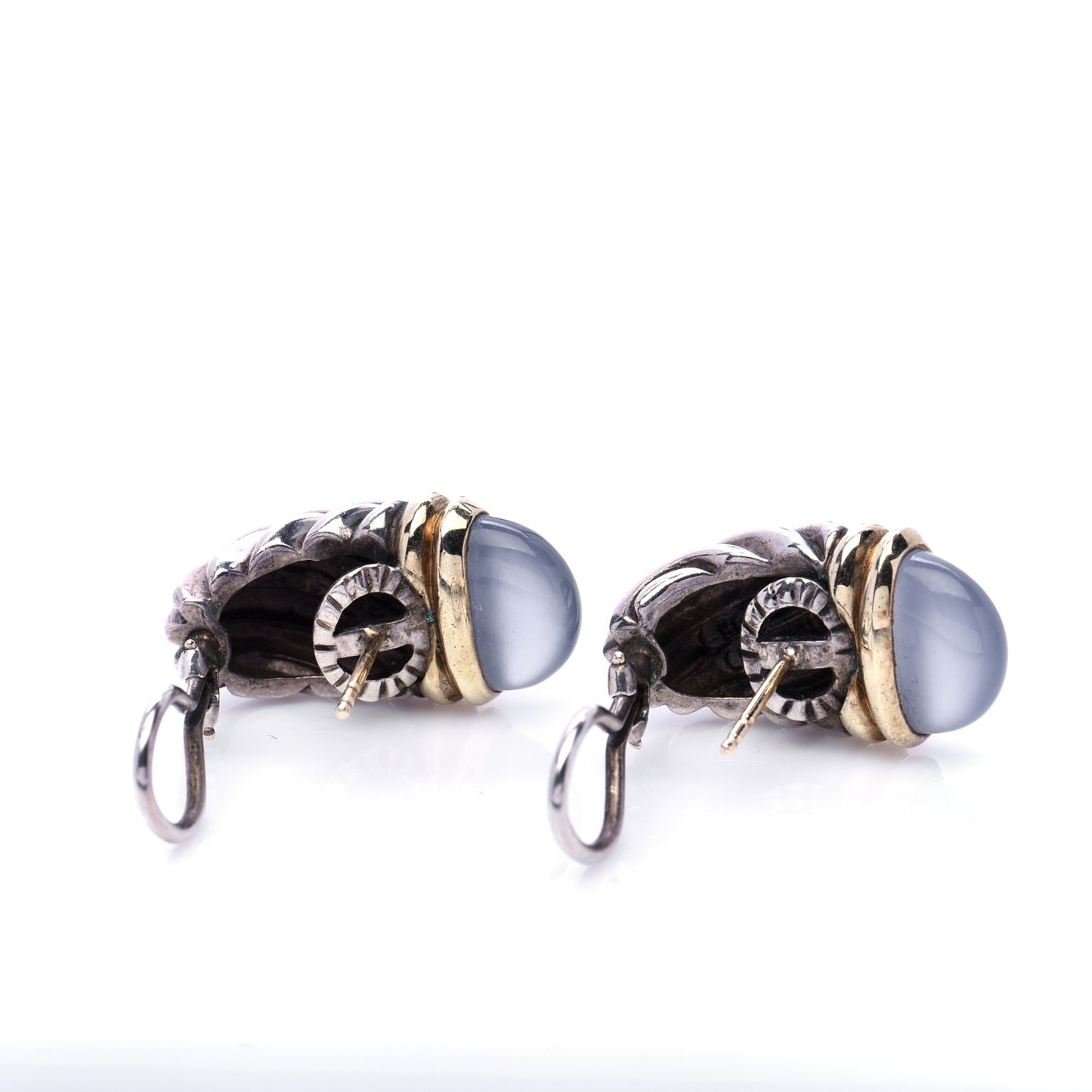 Sterling Silver 14K Yellow Gold Chalcedony 26mm Thoroughbred Shrimp Earrings