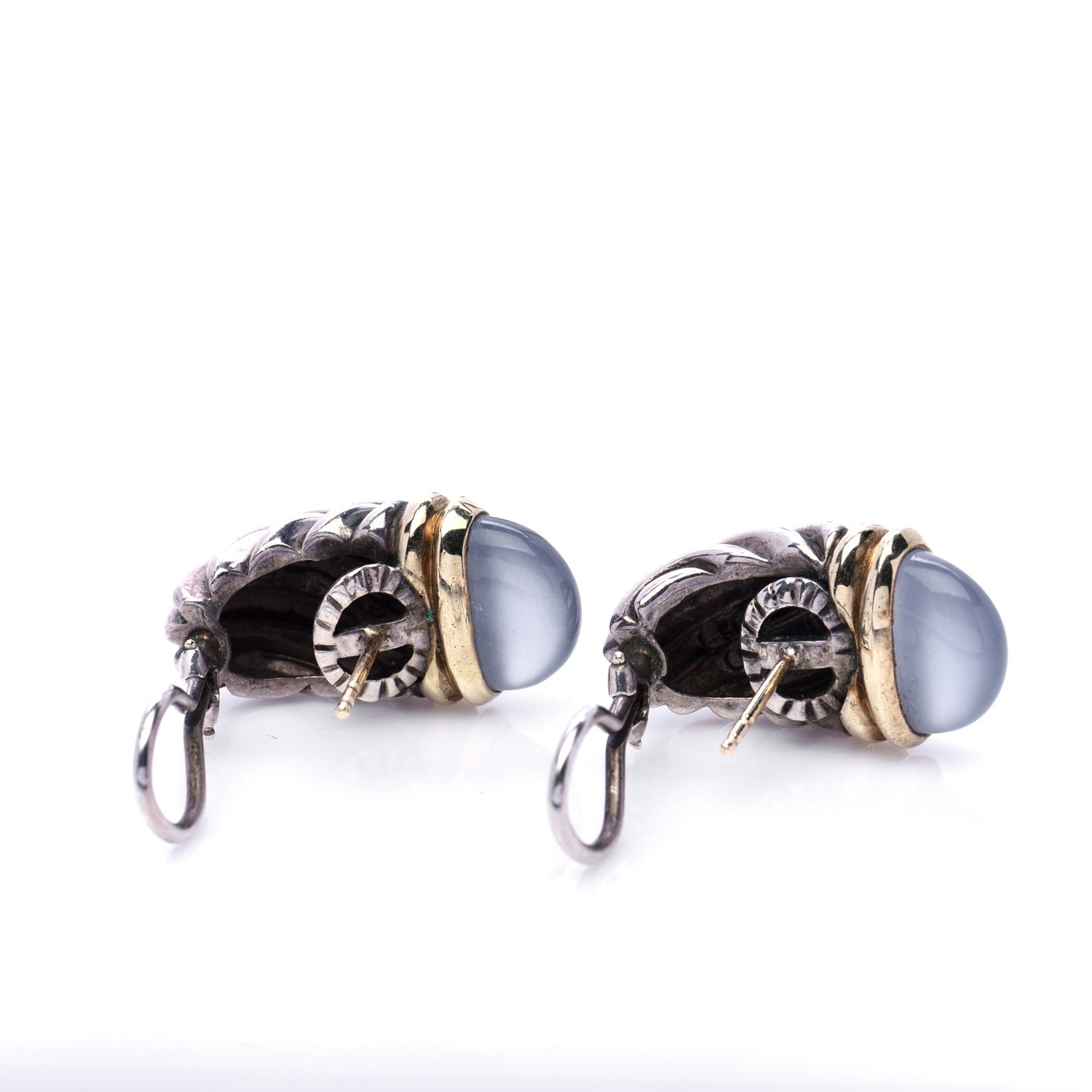 David Yurman Sterling Silver 14K Yellow Gold Chalcedony 26mm Thoroughbred Shrimp Earrings 4 of 4