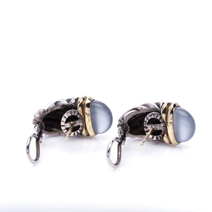 David Yurman Sterling Silver 14K Yellow Gold Chalcedony 26mm Thoroughbred Shrimp Earrings 4 of 4