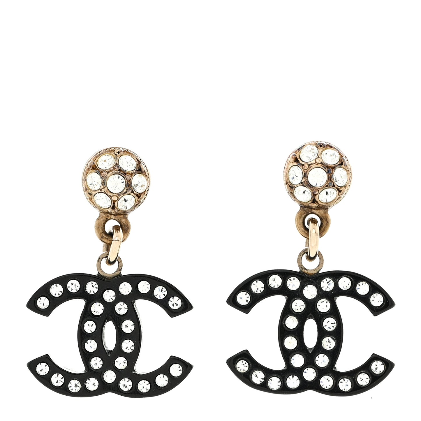 Resin Crystal CC Drop Earrings Black