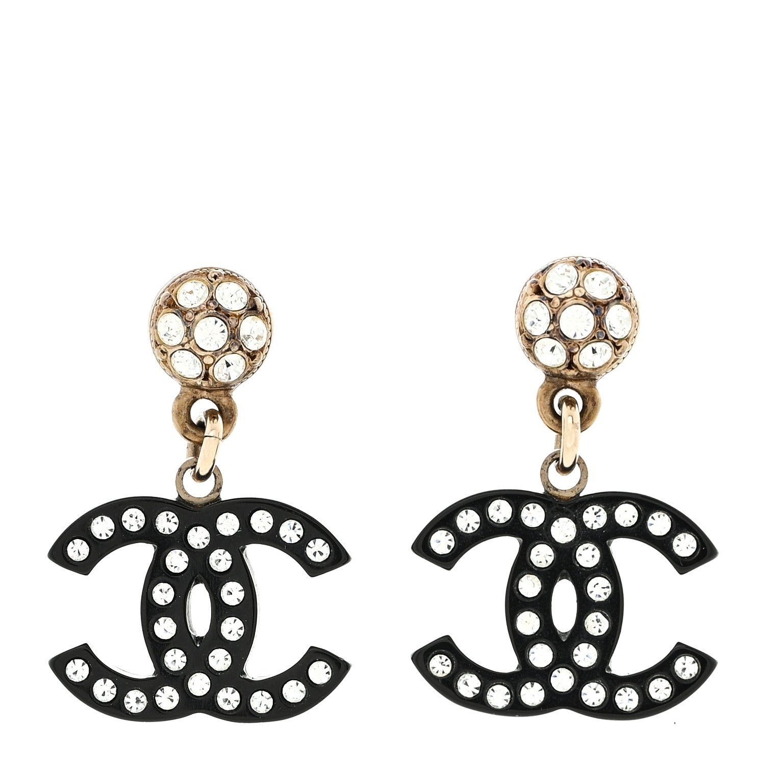 Chanel Resin Crystal CC Drop Earrings Black 1 of 6