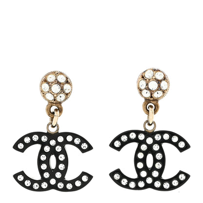 Chanel Resin Crystal CC Drop Earrings Black 1 of 6