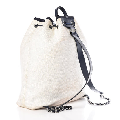 Chanel Woven Straw Raffia Large Deauville Backpack White Navy 3 of 13