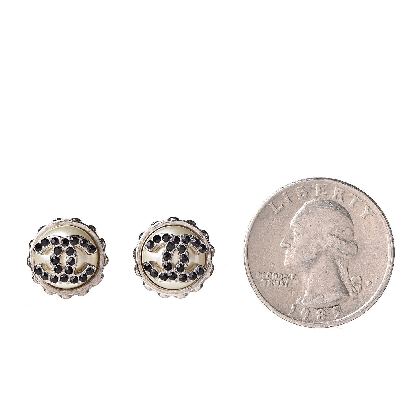 Crystal Pearl CC Earrings Silver Black