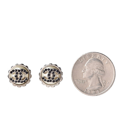 Chanel Crystal Pearl CC Earrings Silver Black 2 of 4