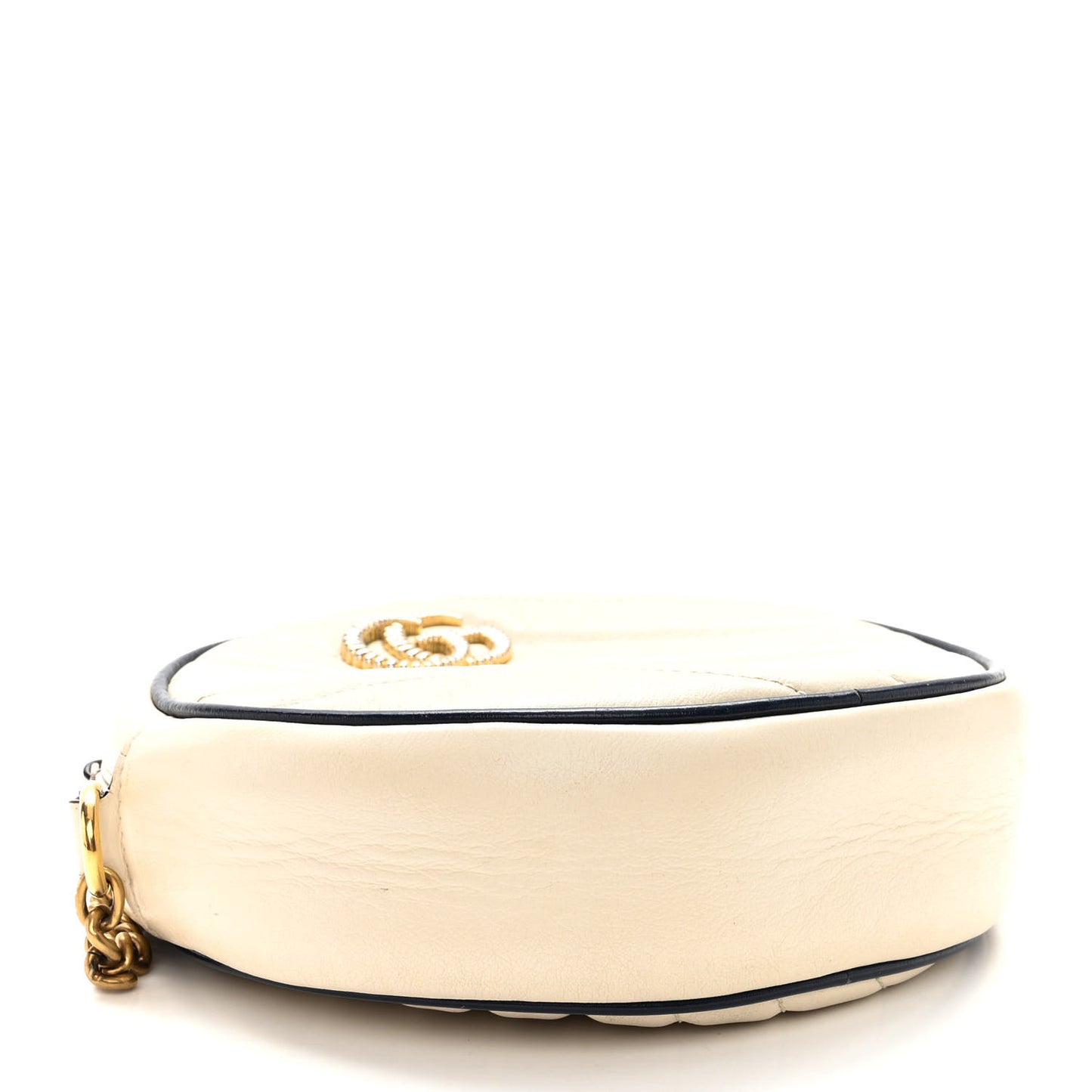 Azalea Calfskin Matelasse Diagonal Mini Torchon GG Marmont Round Shoulder Bag Mystic White Blue Agata