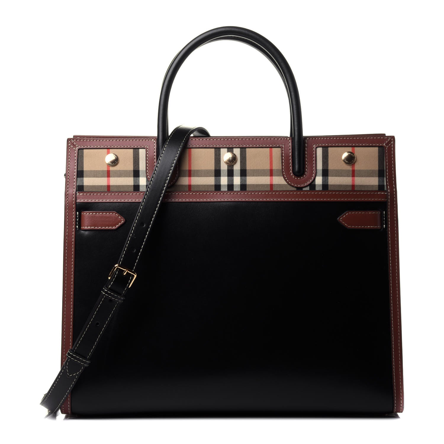 Burberry Calfskin Vintage Check Medium Two Handle Title Bag Black 1 of 4