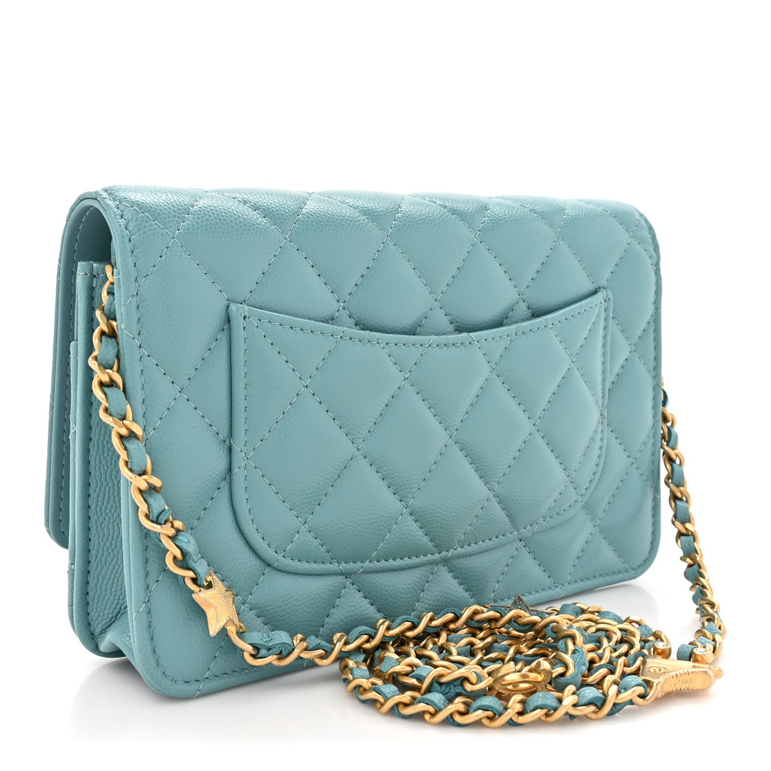 Chanel Caviar Quilted Glitter CC Roller Skate Wallet on Chain WOC Light Blue 3 of 14