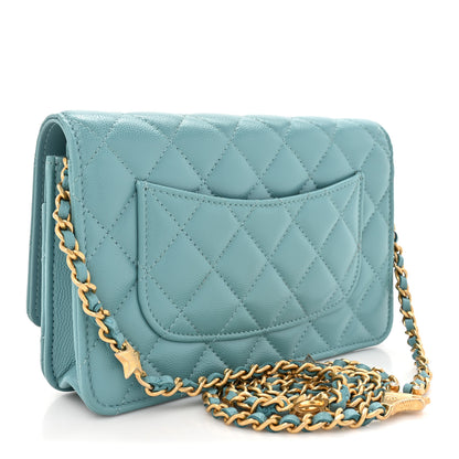 Chanel Caviar Quilted Glitter CC Roller Skate Wallet on Chain WOC Light Blue 3 of 14