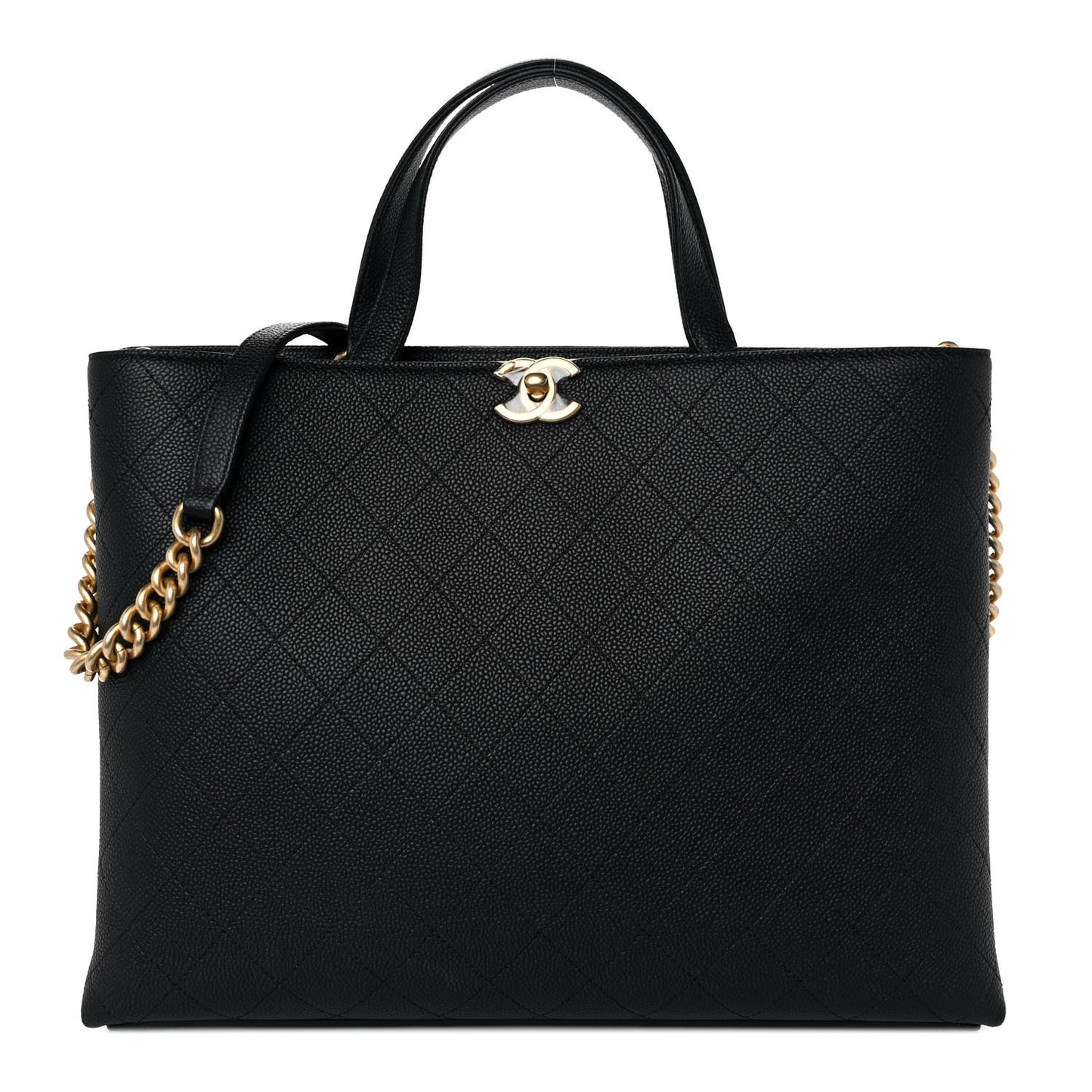 Caviar Stitched Large Shopping Tote Bag Black