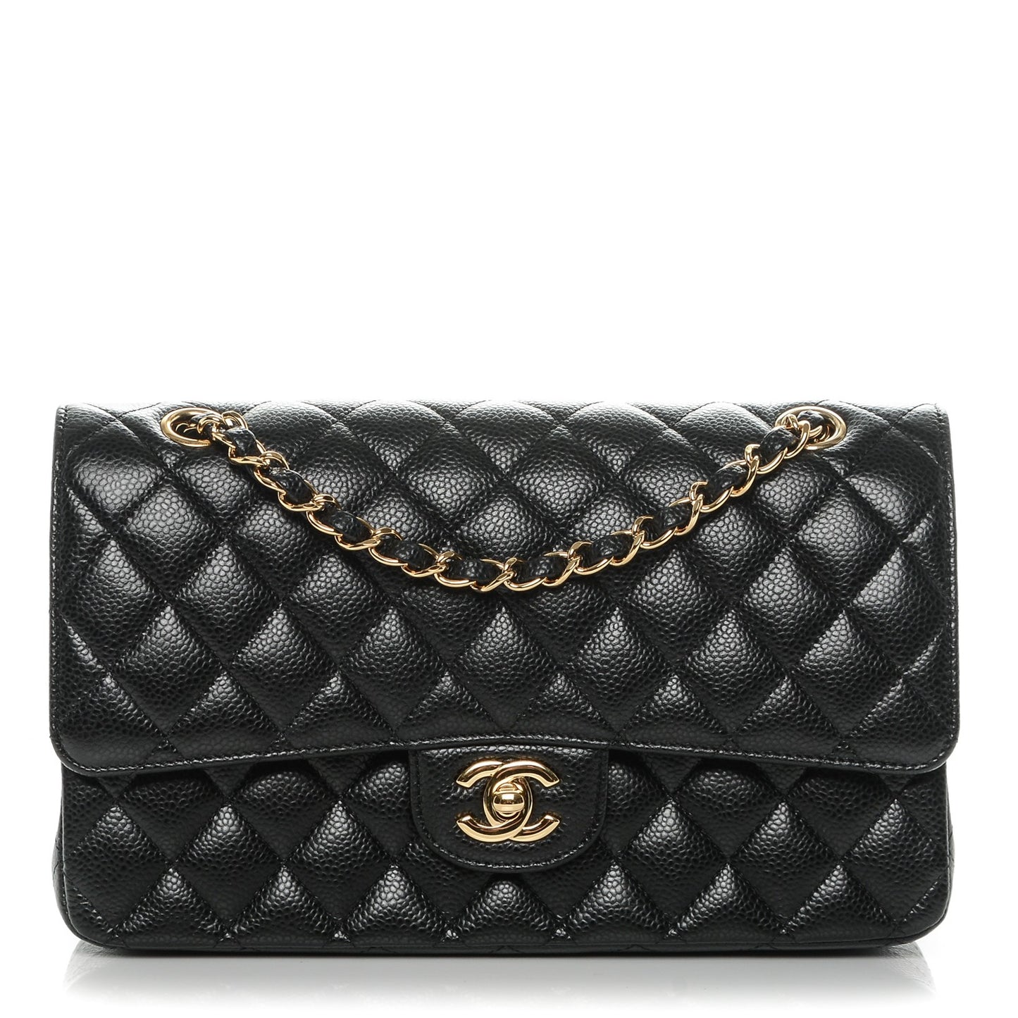 Caviar Quilted Medium Double Flap Black