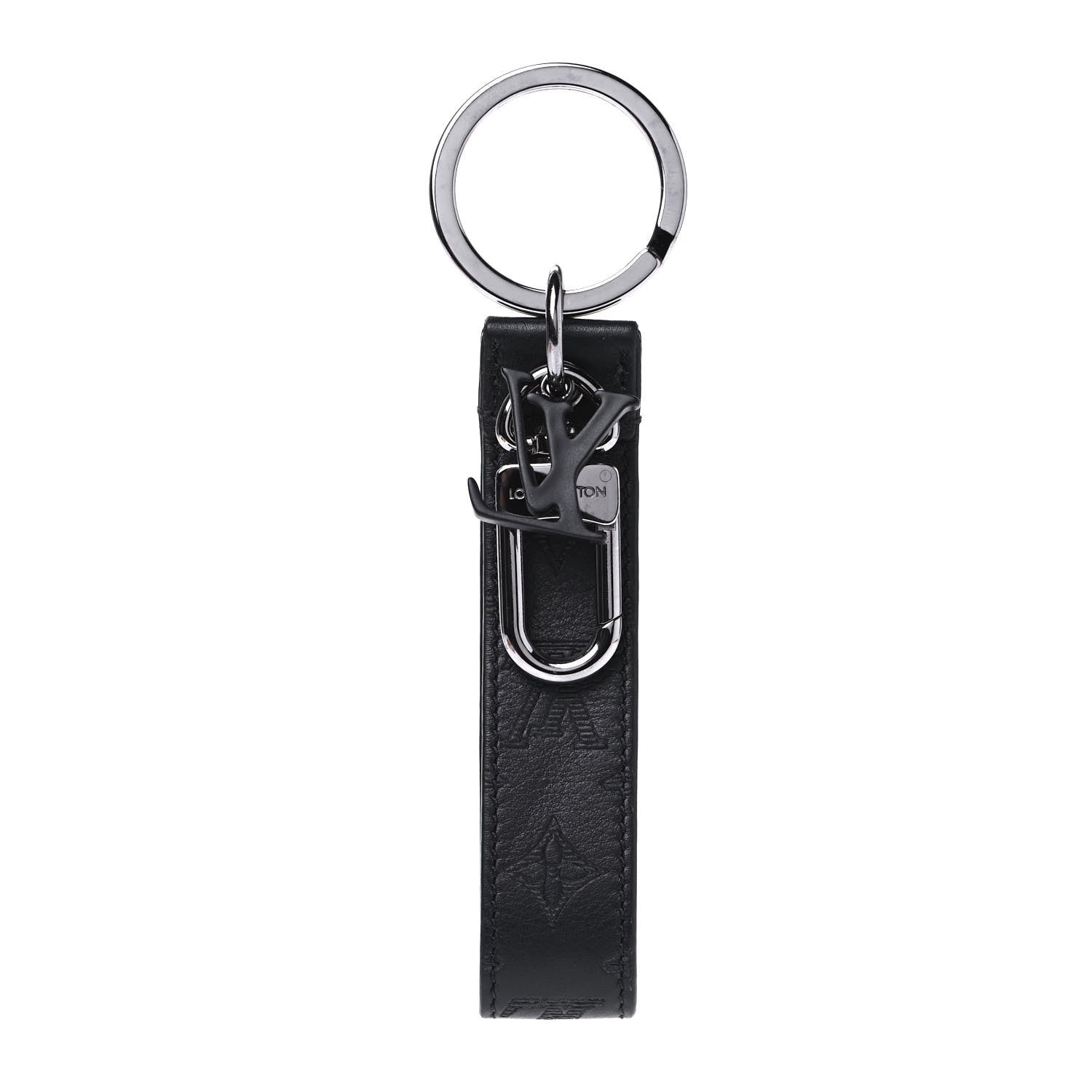Louis Vuitton Calfskin LV Shape Dragonne Bag Charm Key Holder Black 2 of 3