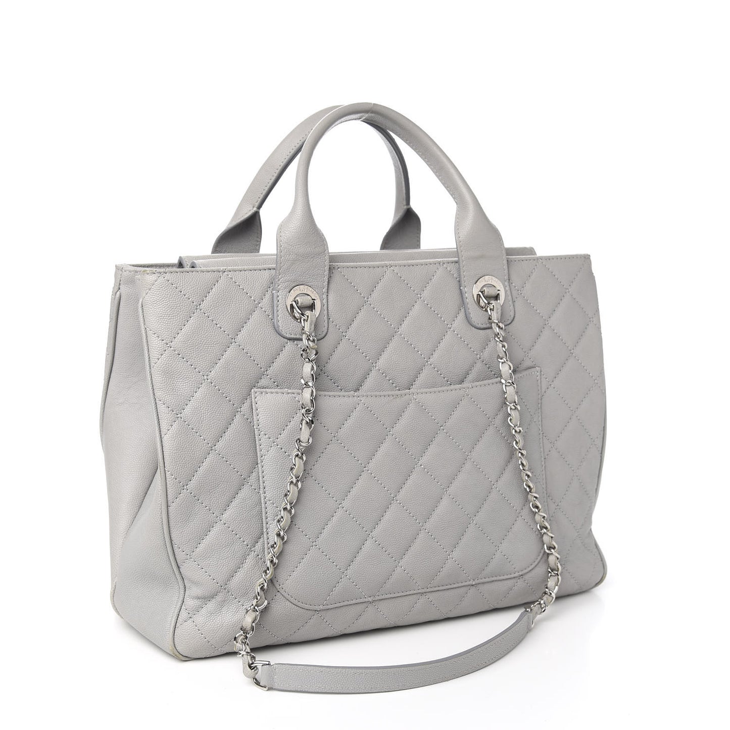 Caviar Quilted Large Urban Companion Top Handle Shopping Tote Grey